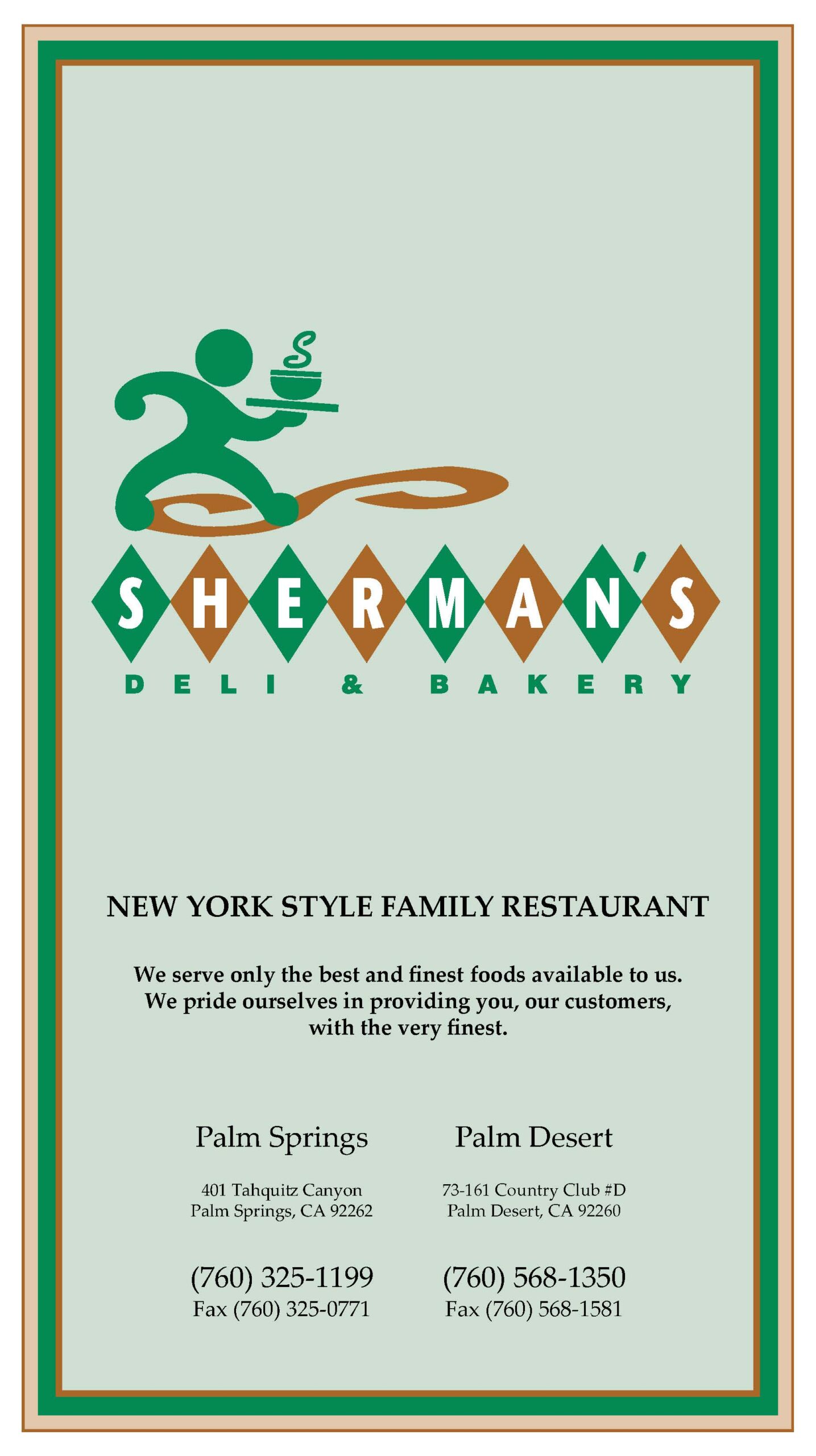 Sherman's Deli Menu Cover